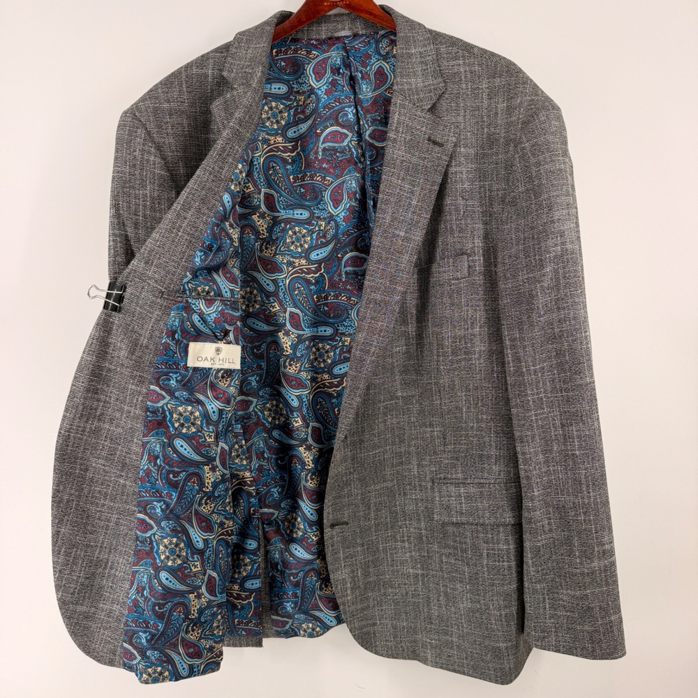 Oak Hill Blazer Men 2XL Grey Textured Paisley Lining Two Button Sport Coat